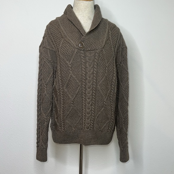 Blarney Aran Originals Irish Shawl Collar Merino Wool Fisherman’s Sweater